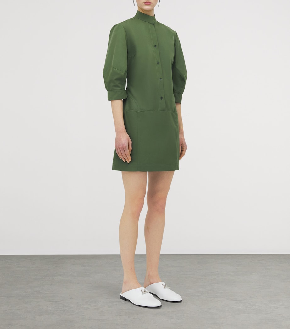 Green Cotton Poplin Mini Shirt Dress