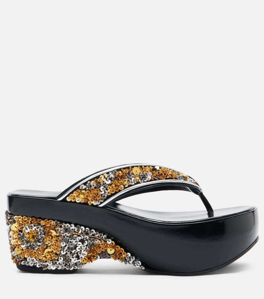 Dries Van Noten - Sequined wedge thong sandals
