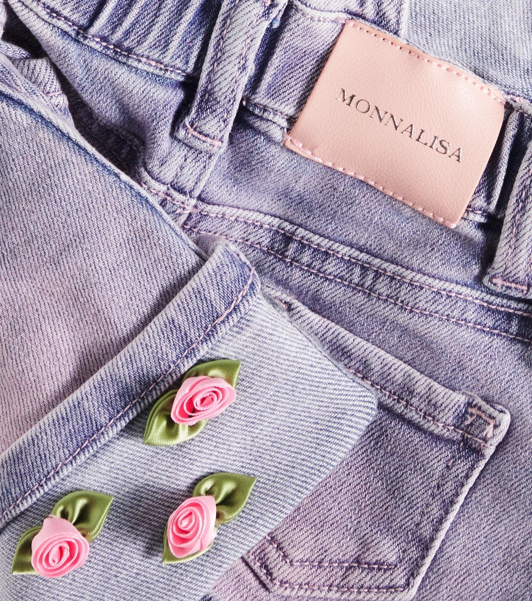 Monnalisa - Baby floral-appliqué denim overalls