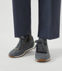 Grey Wool Leather-Trim Sneakers