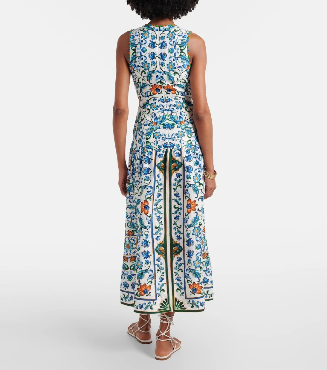 Farm Rio - Flora Tile floral linen midi dress