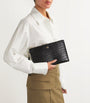 Black Medium Croc-Embossed Leather Pouch