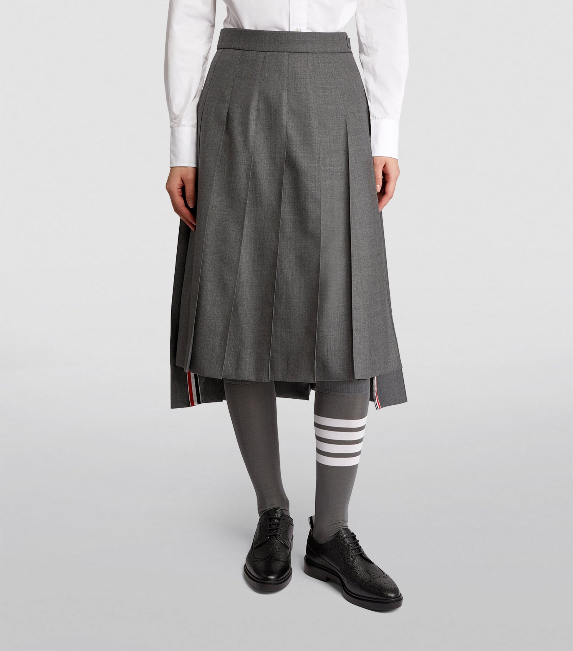 Thom Browne Grey Pleated Midi Skirt