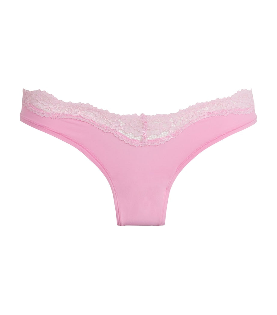 Skims Pink Lace-Trim Fits Everybody Dipped Thong