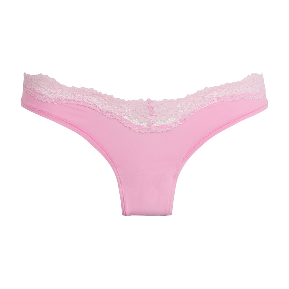 Skims Pink Lace-Trim Fits Everybody Dipped Thong