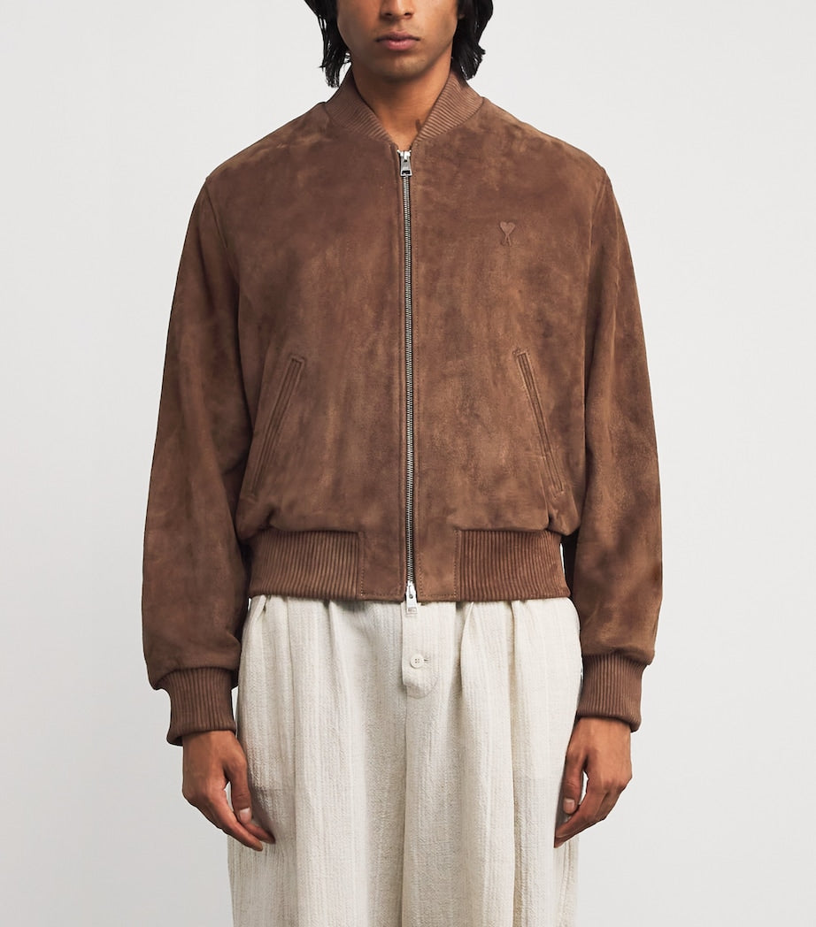 Brown Suede Ami de Coeur Bomber Jacket