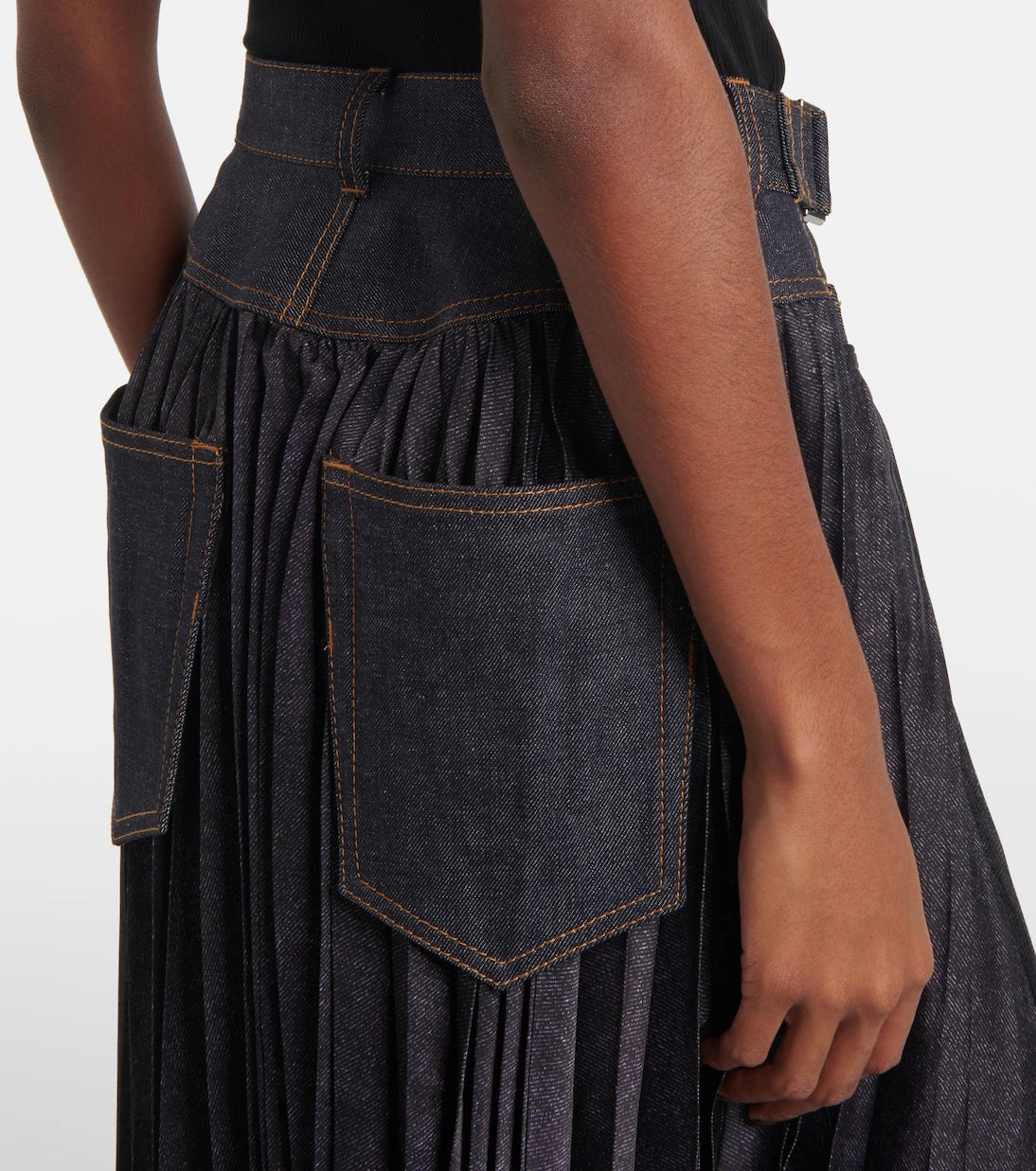 Sacai - Denim pleated midi skirt