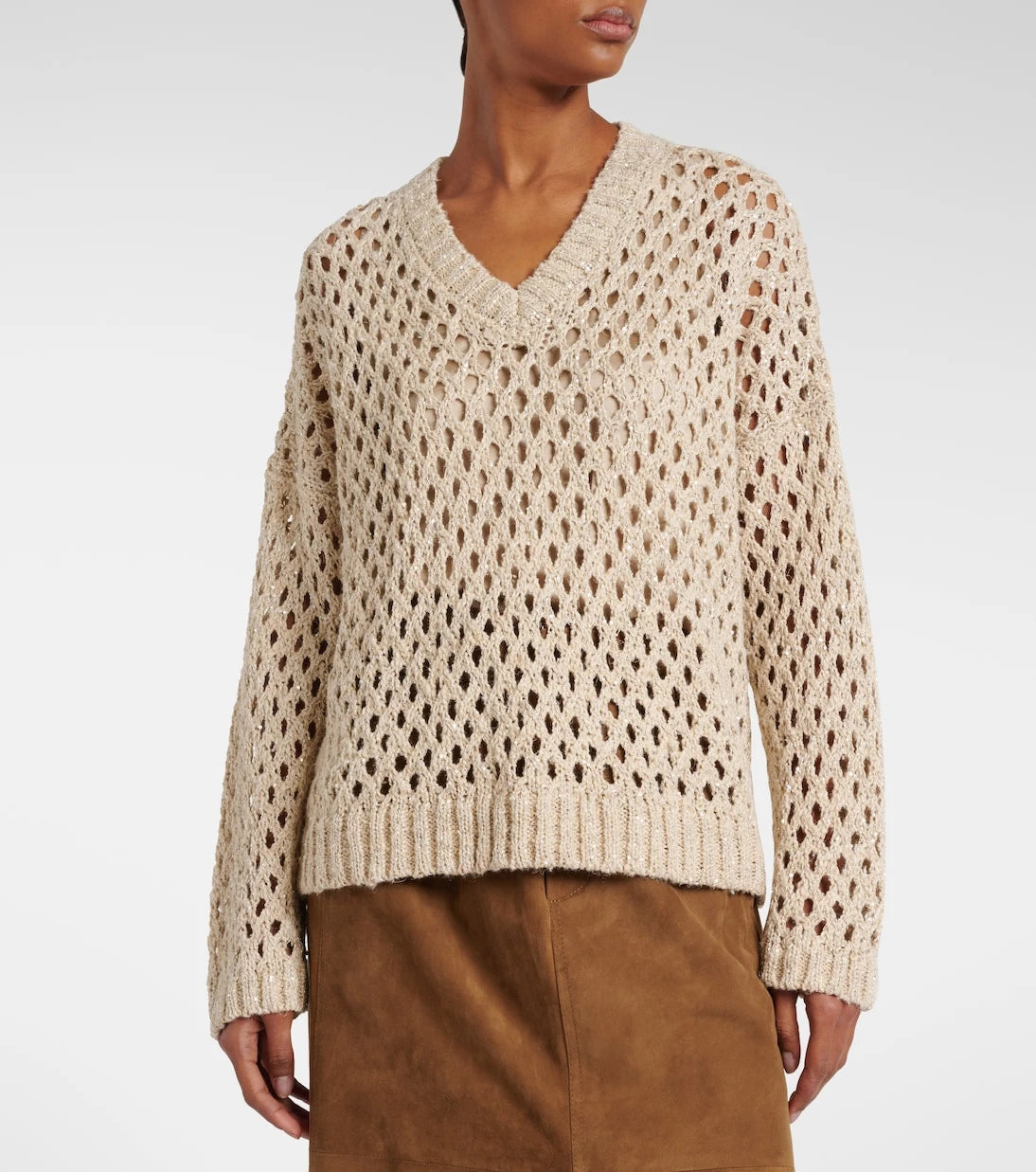 Brunello Cucinelli - Sequined silk and linen-blend sweater