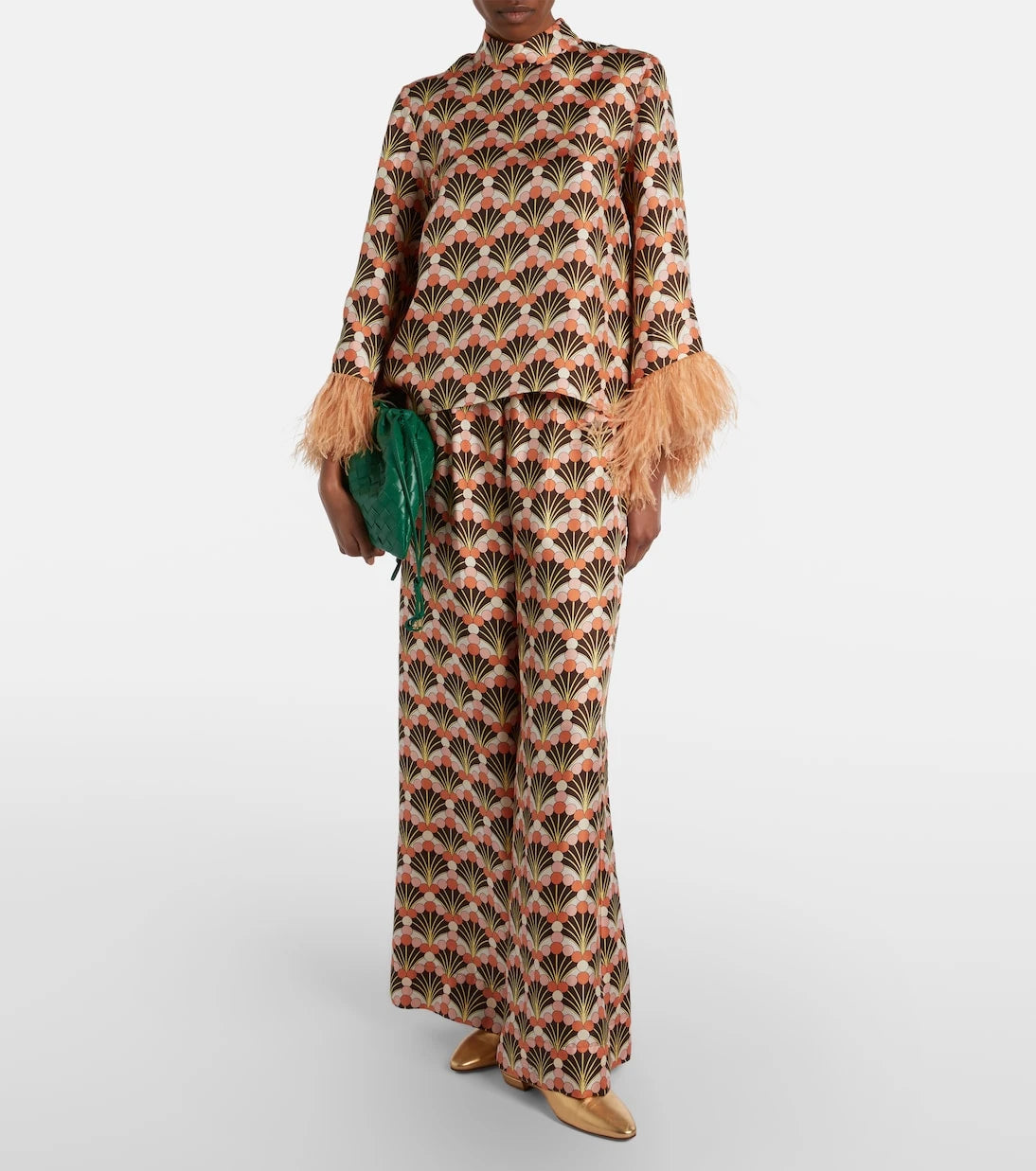 La DoubleJ - Make An Exit feather-trimmed silk twill top