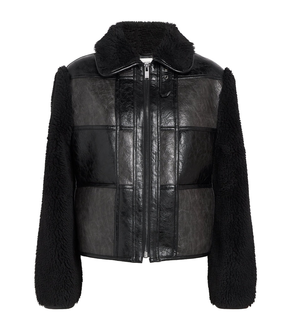 Claudie Pierlot Black Faux Fur-Trim Bomber Jacket