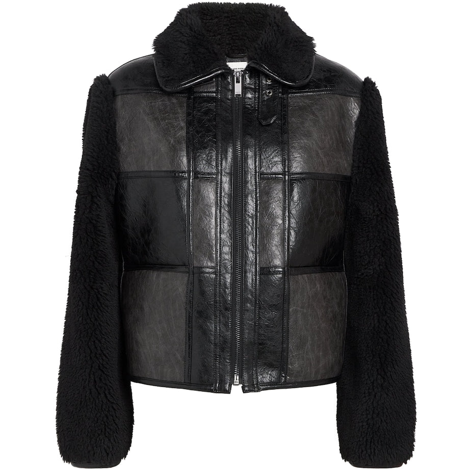 Claudie Pierlot Black Faux Fur-Trim Bomber Jacket