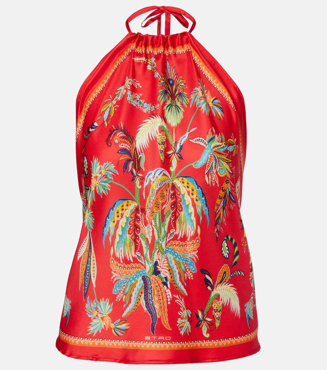 Etro - Printed halterneck silk twill top