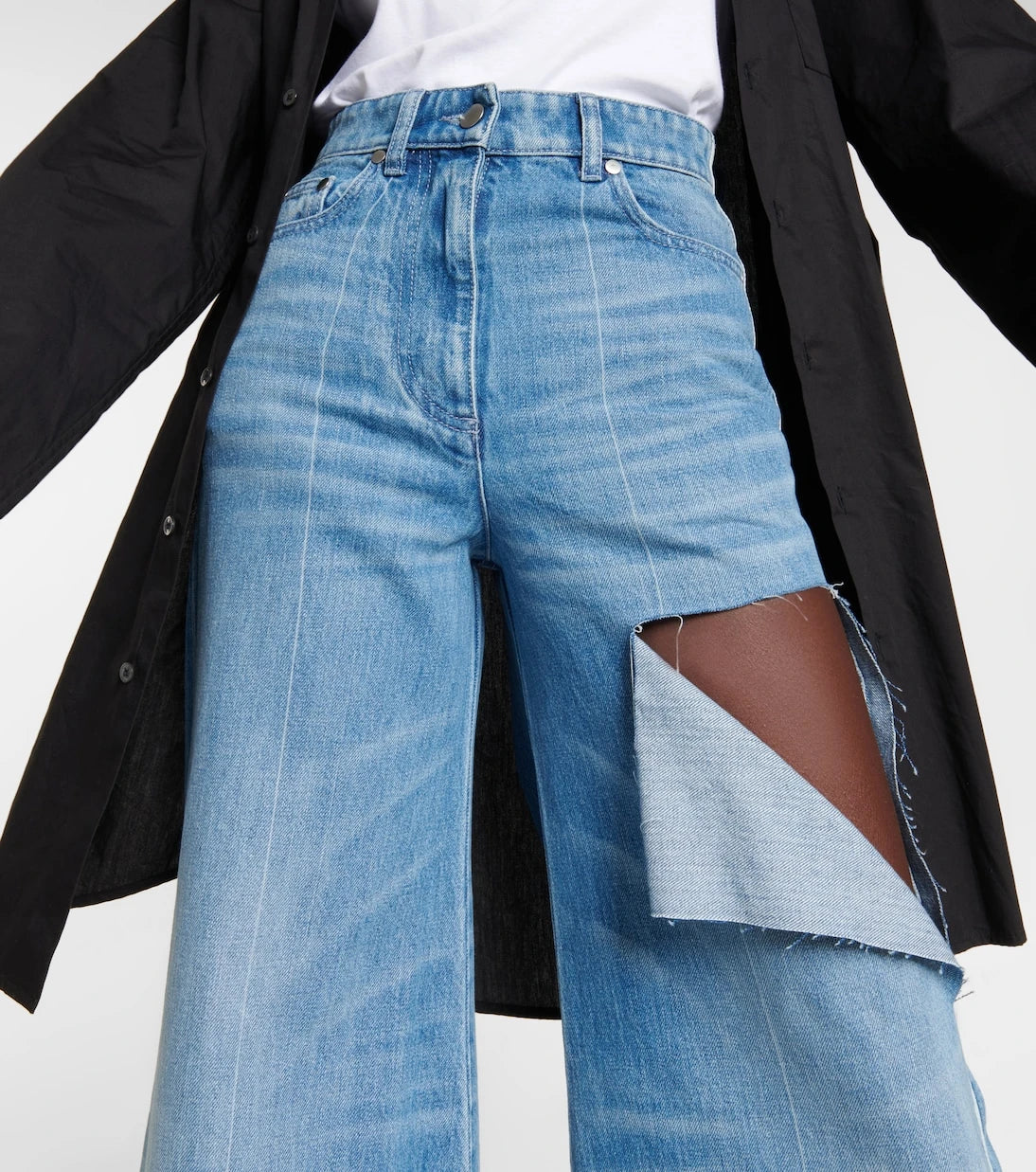 Peter Do - Distressed high-rise wide-leg jeans