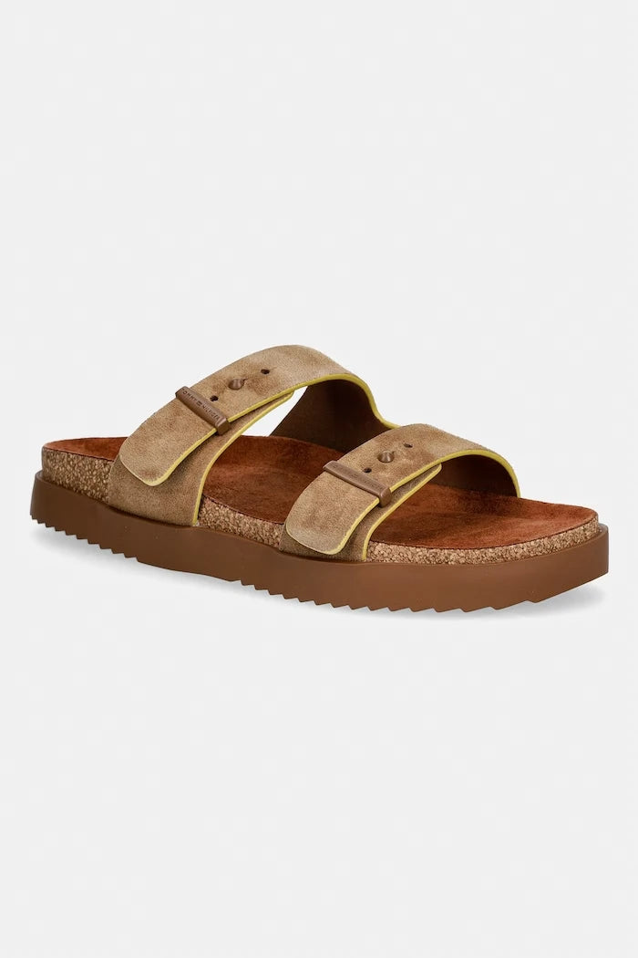 Tommy Hilfiger чехли мъжки от велур CORK ADJUSTABLE SUEDE SANDAL