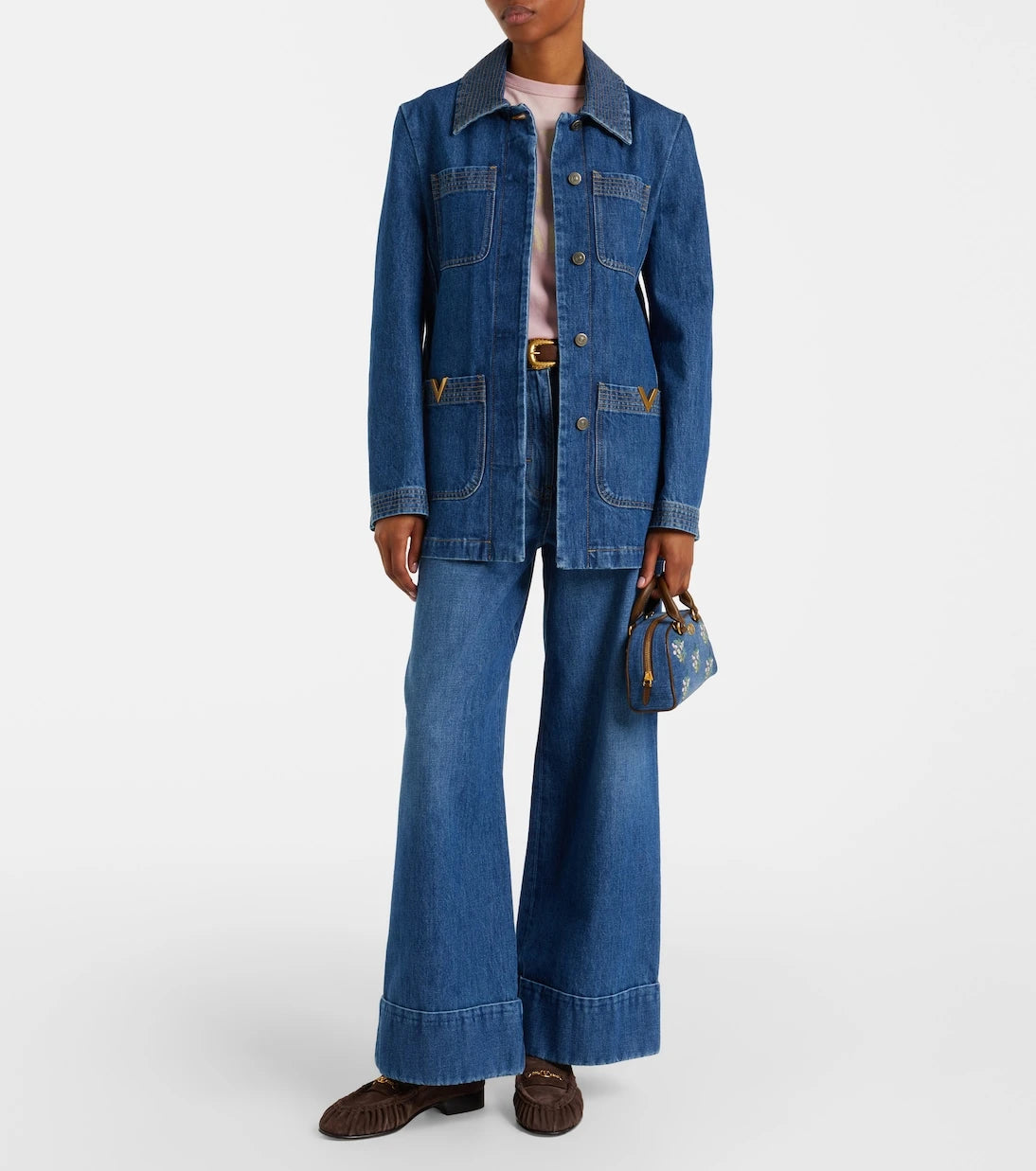 Valentino Garavani - VLogo Mini floral denim top-handle bag