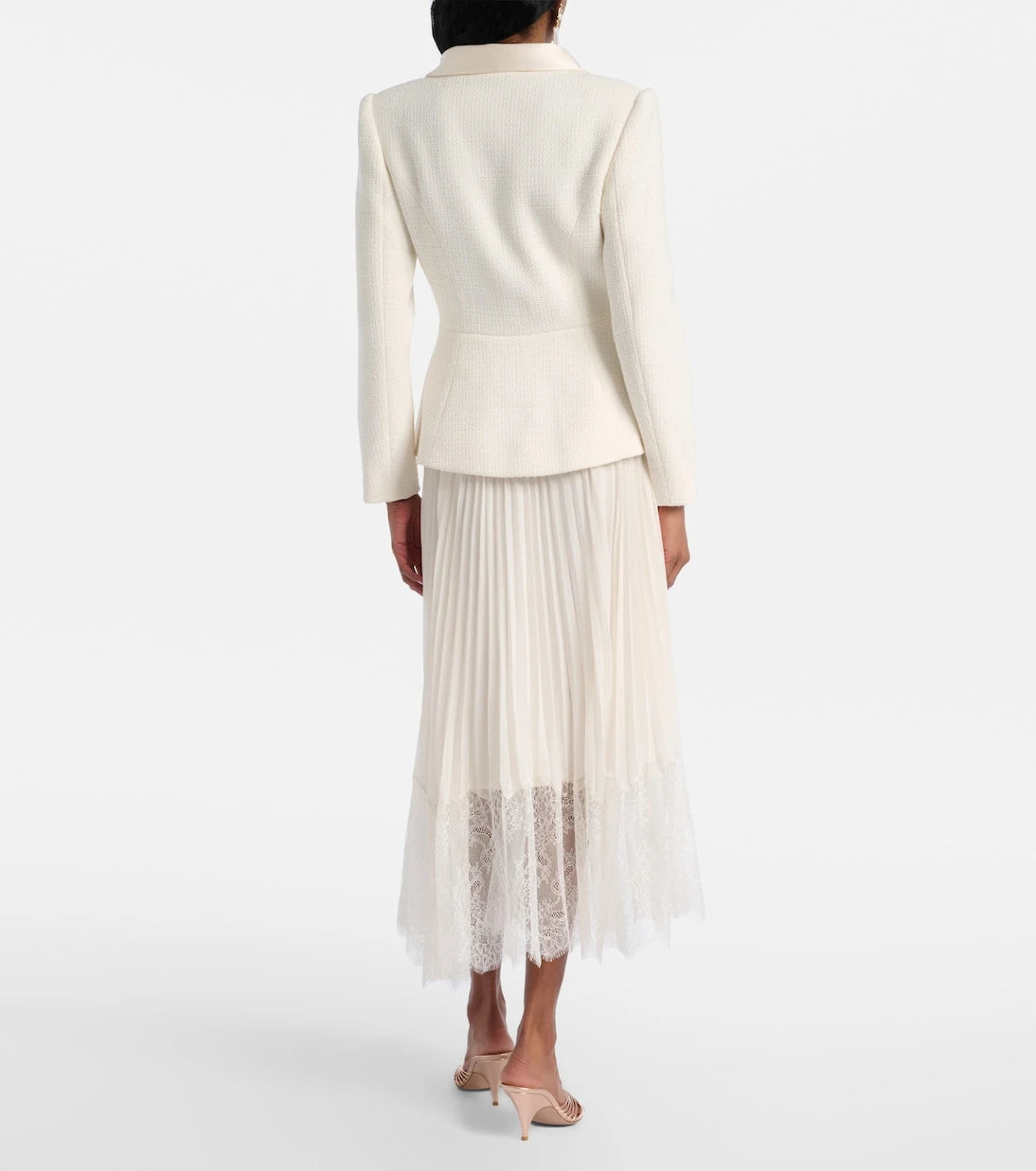 Self-Portrait - Bouclé and chiffon midi dress