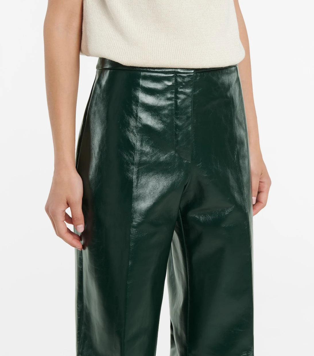 Jil Sander - بنطلون جلد واسع الساق بخصر مرتفع