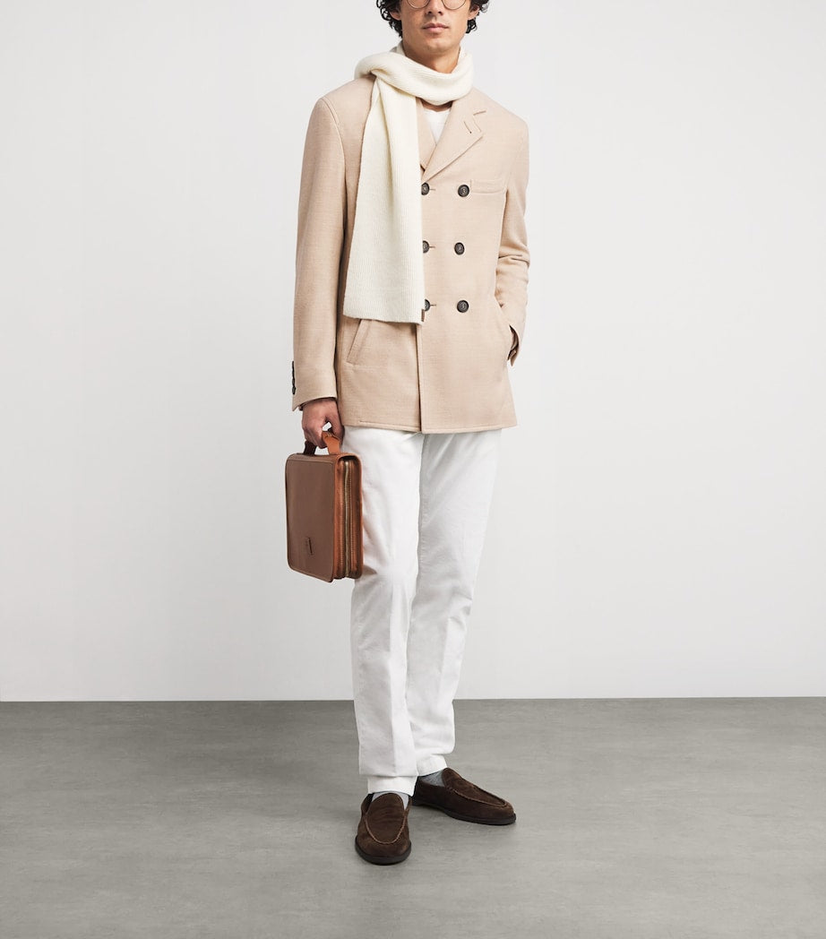 Eleventy Beige Wool Double-Breasted Pea Coat