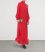 Valentino Red Silk Feather-Trim Maxi Dress