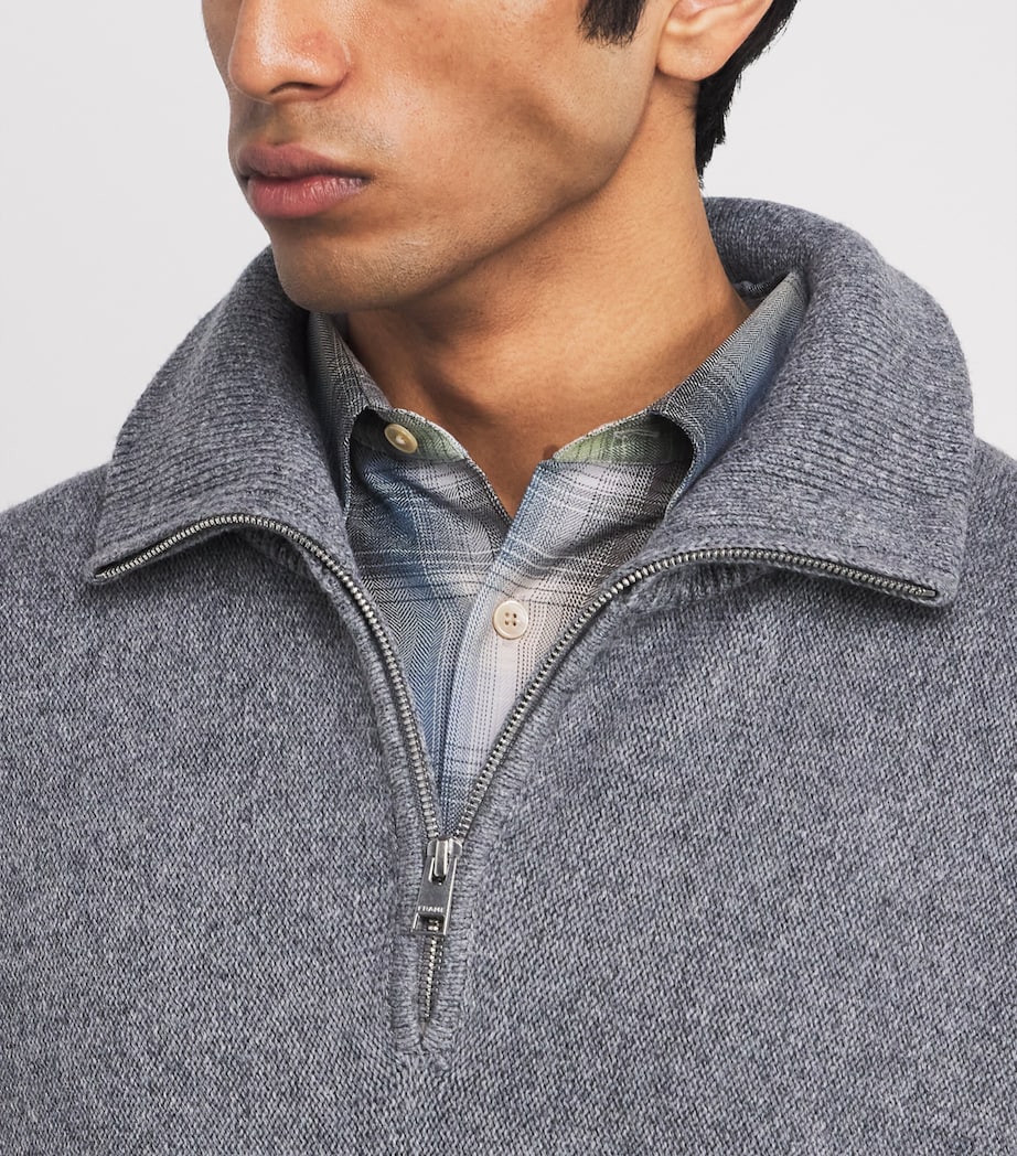 FRAME Grey Wool-Cotton Half-Zip Sweater