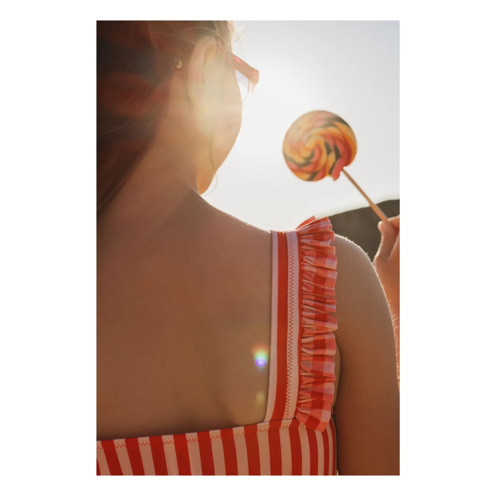 Jera Mini - Striped Ruffle Swimsuit | Red