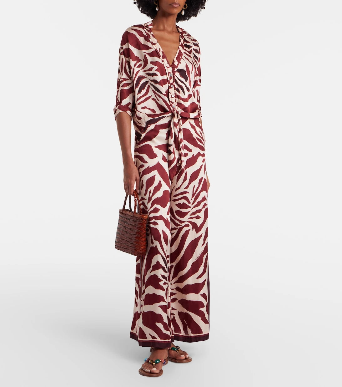 Poupette St Barth - Azia printed tie-detail satin blouse