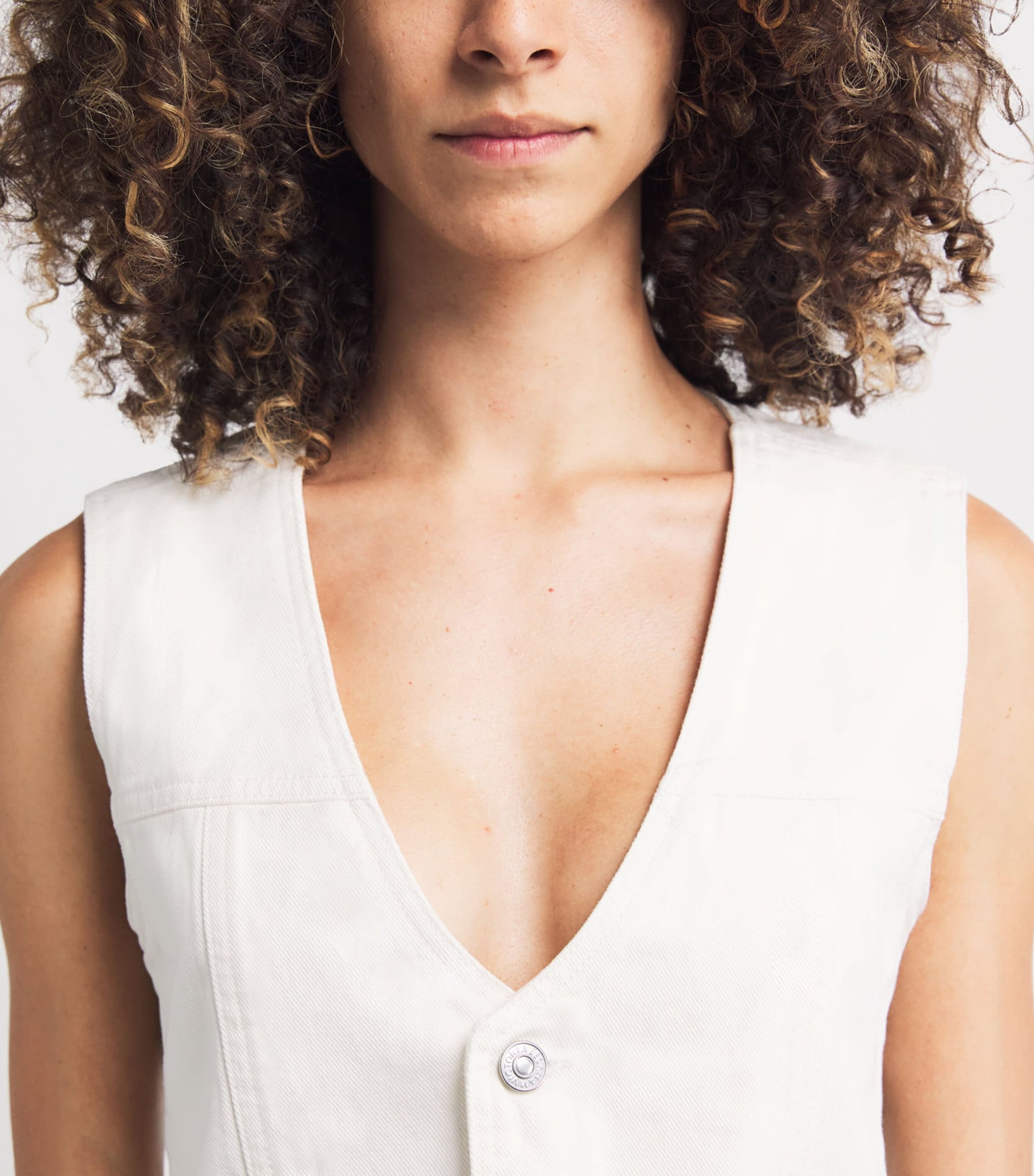 Victoria Beckham White Denim V-Neck Waistcoat