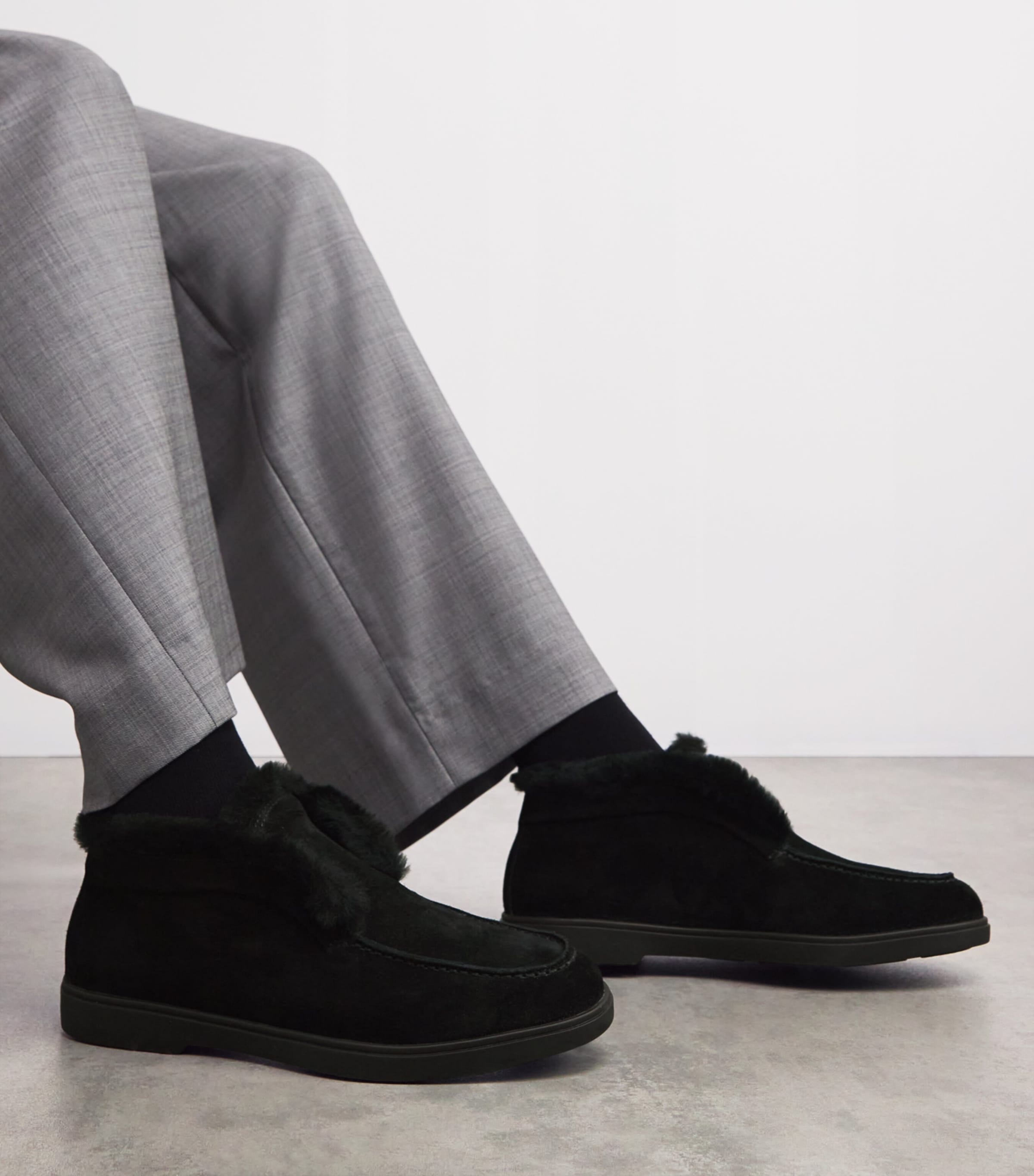 Santoni Black Suede Fortune Ankle Boots