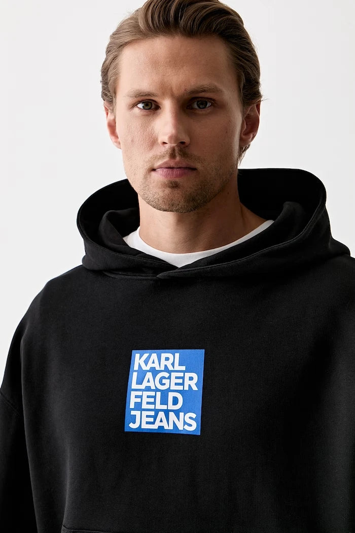 Karl Lagerfeld Jeans kapüşonlu erkek pamuklu sweatshirt