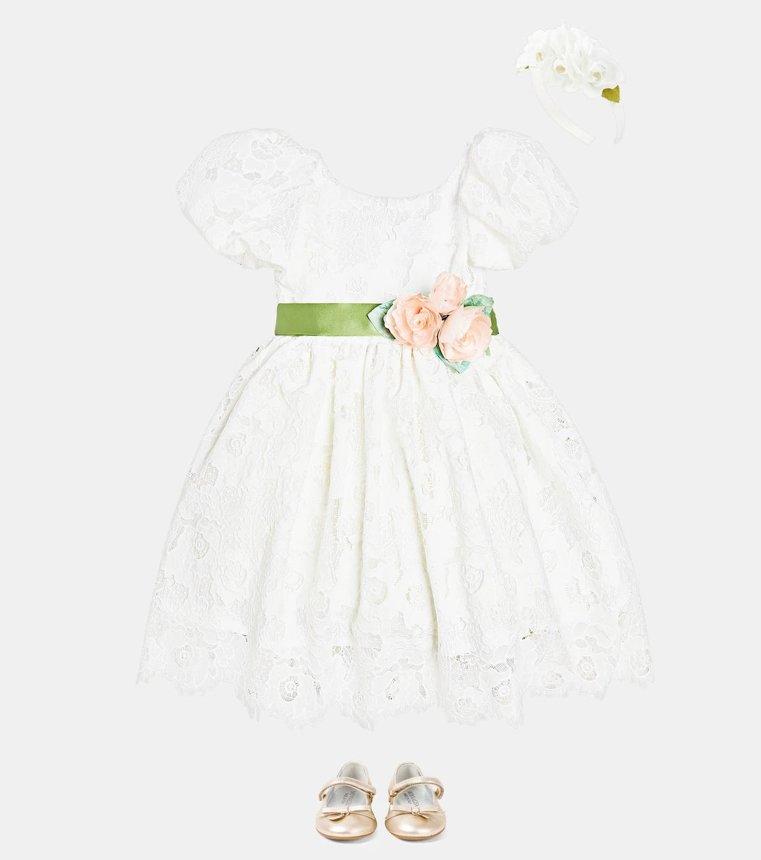 Monnalisa - Veronica Pizzo puff-sleeve dress
