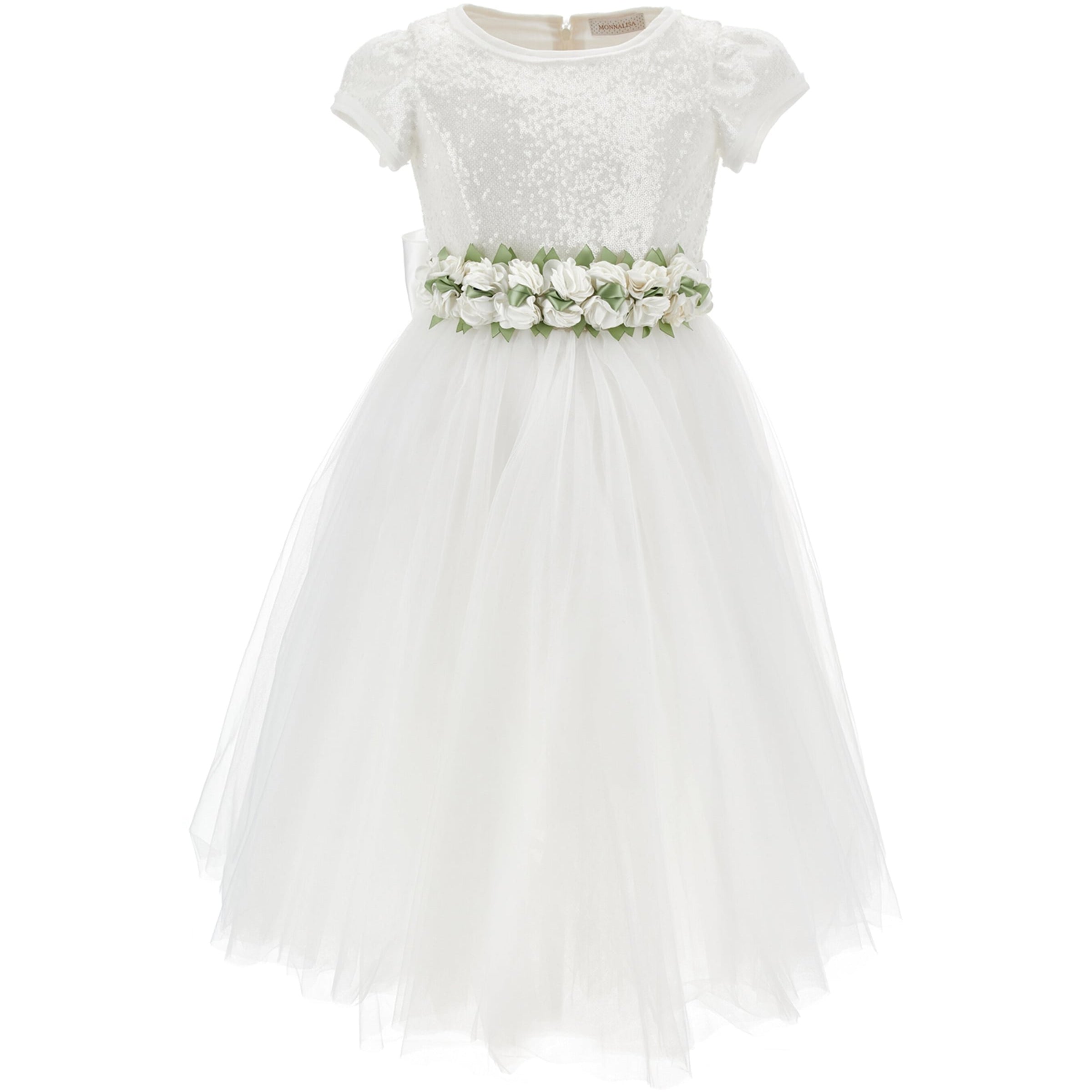 Monnalisa White Sequin-Embellished Dress (2-16 Years)