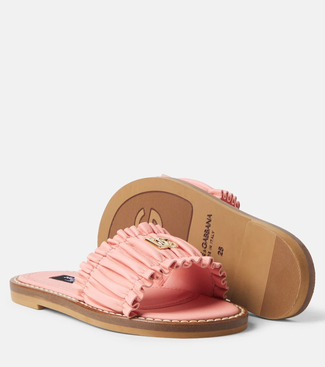 Dolce&Gabbana Kids - DG ruched leather slides