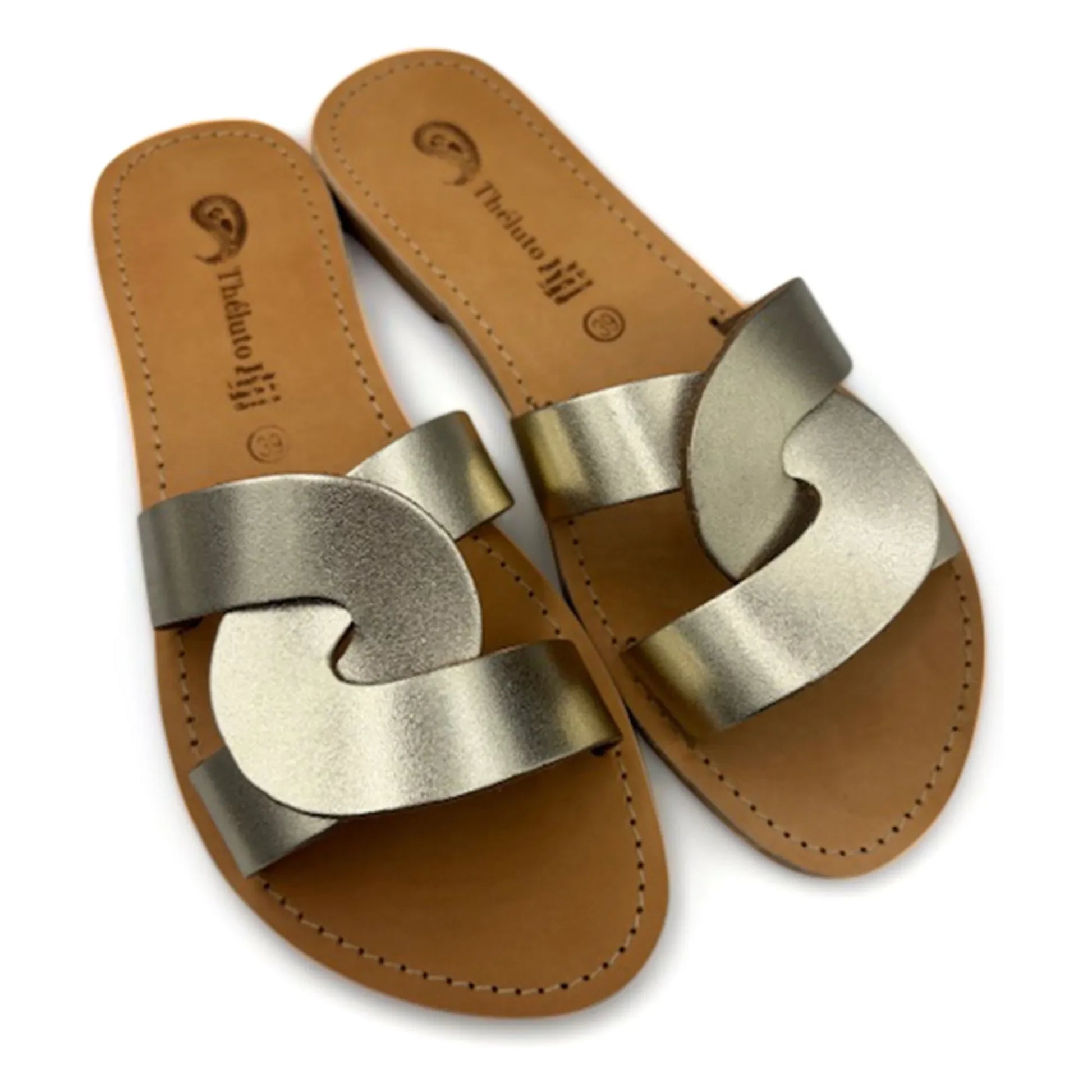Théluto - Prune Metallic Mules | Gold