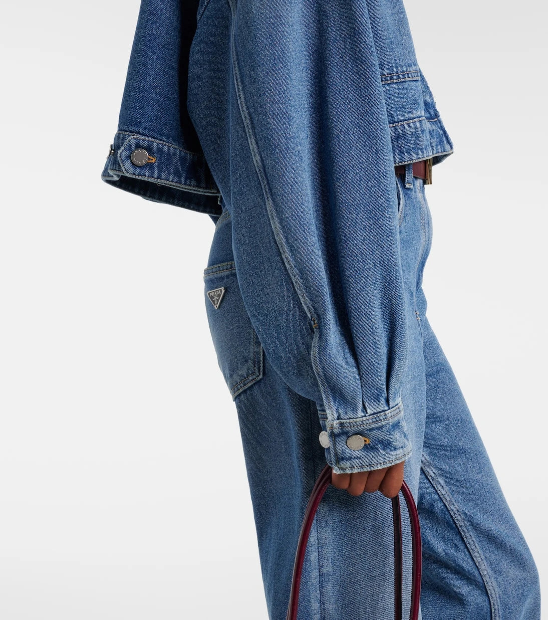 Prada - Leather-trimmed cropped denim jacket