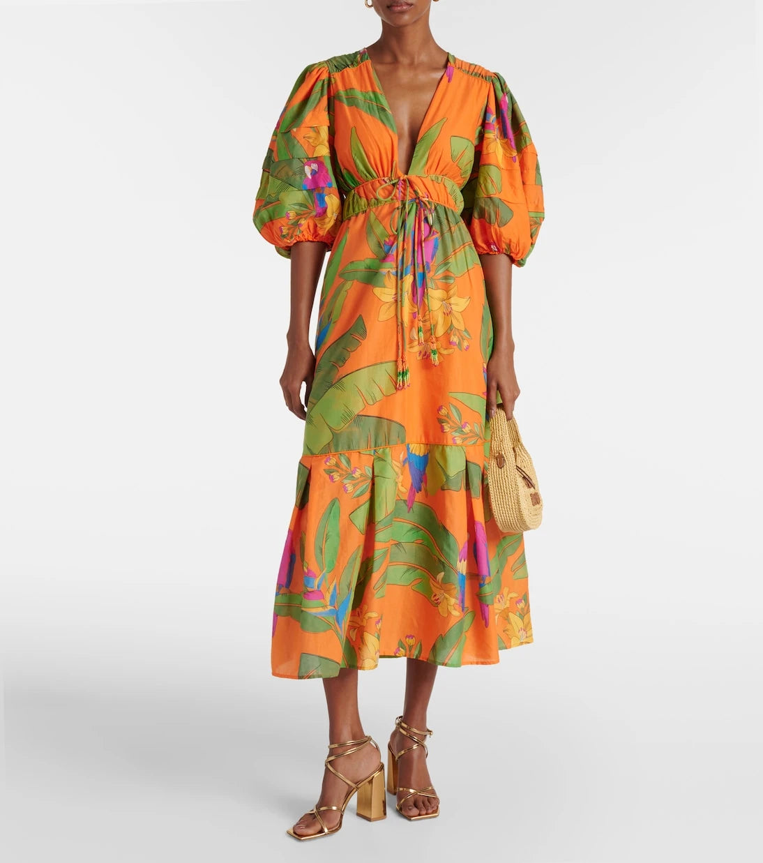 Farm Rio - Fresh Macaws cotton midi dress