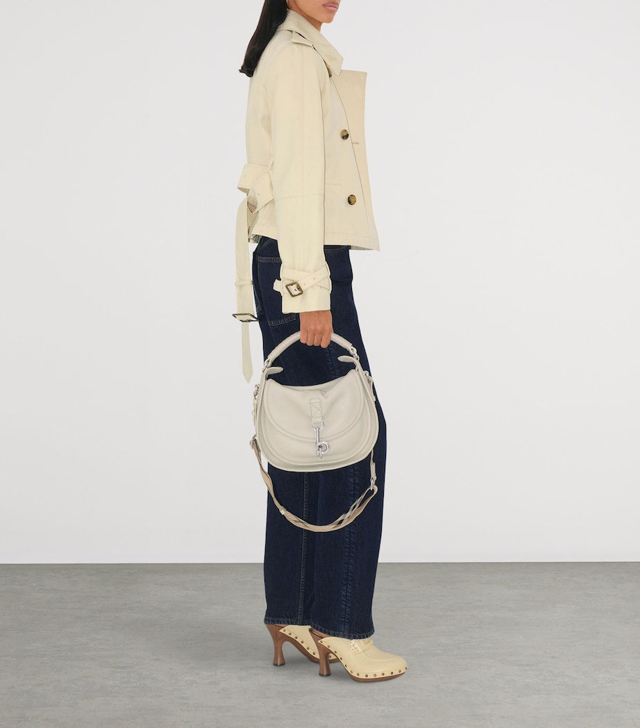 Burberry White Small Calf Leather B Clip Messenger Bag