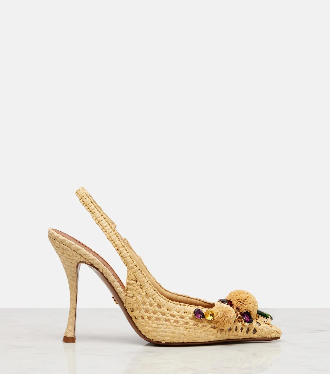 Dolce&Gabbana - Embellished raffia-effect slingback pumps
