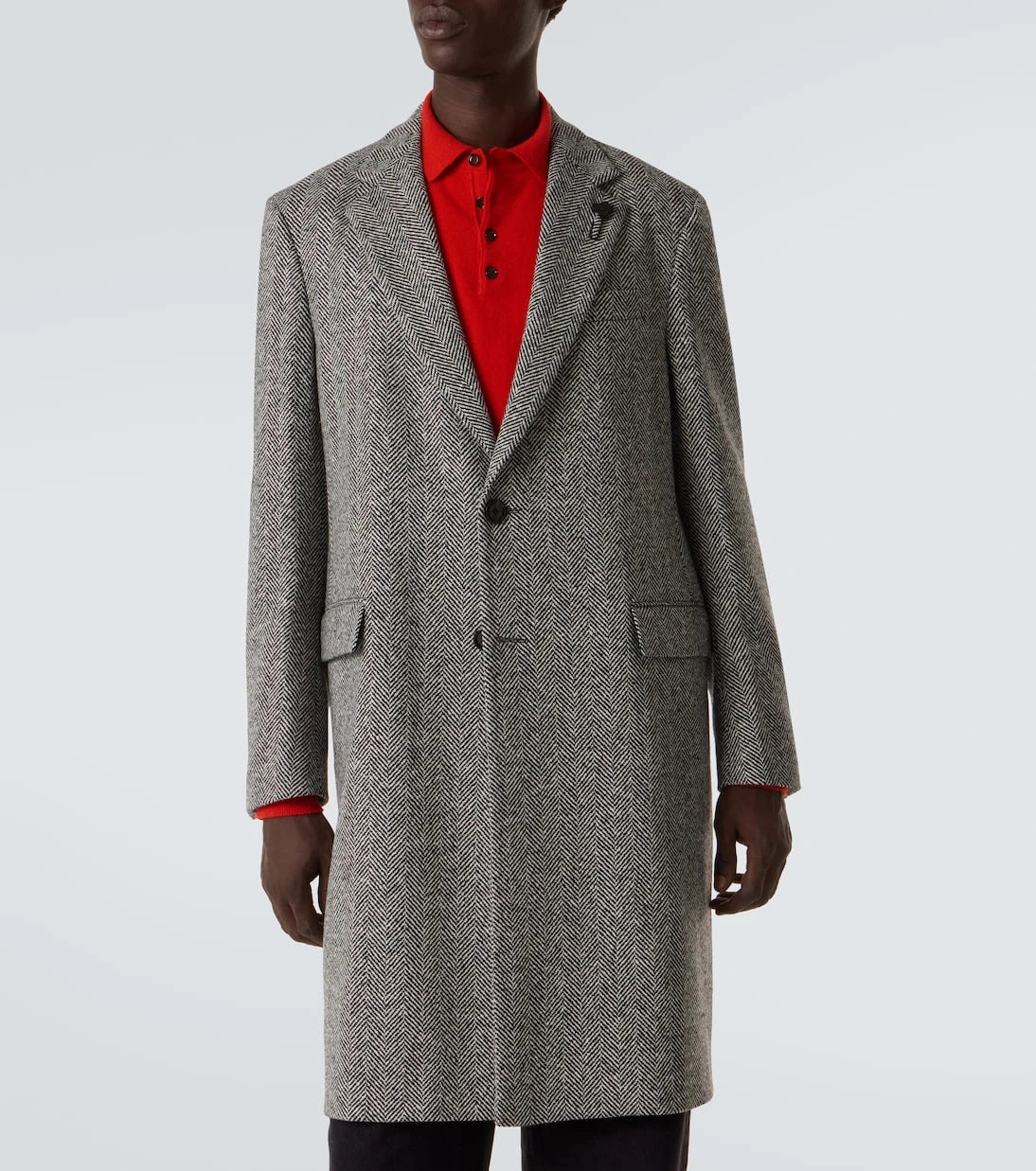 Lardini - Herringbone virgin wool tweed overcoat