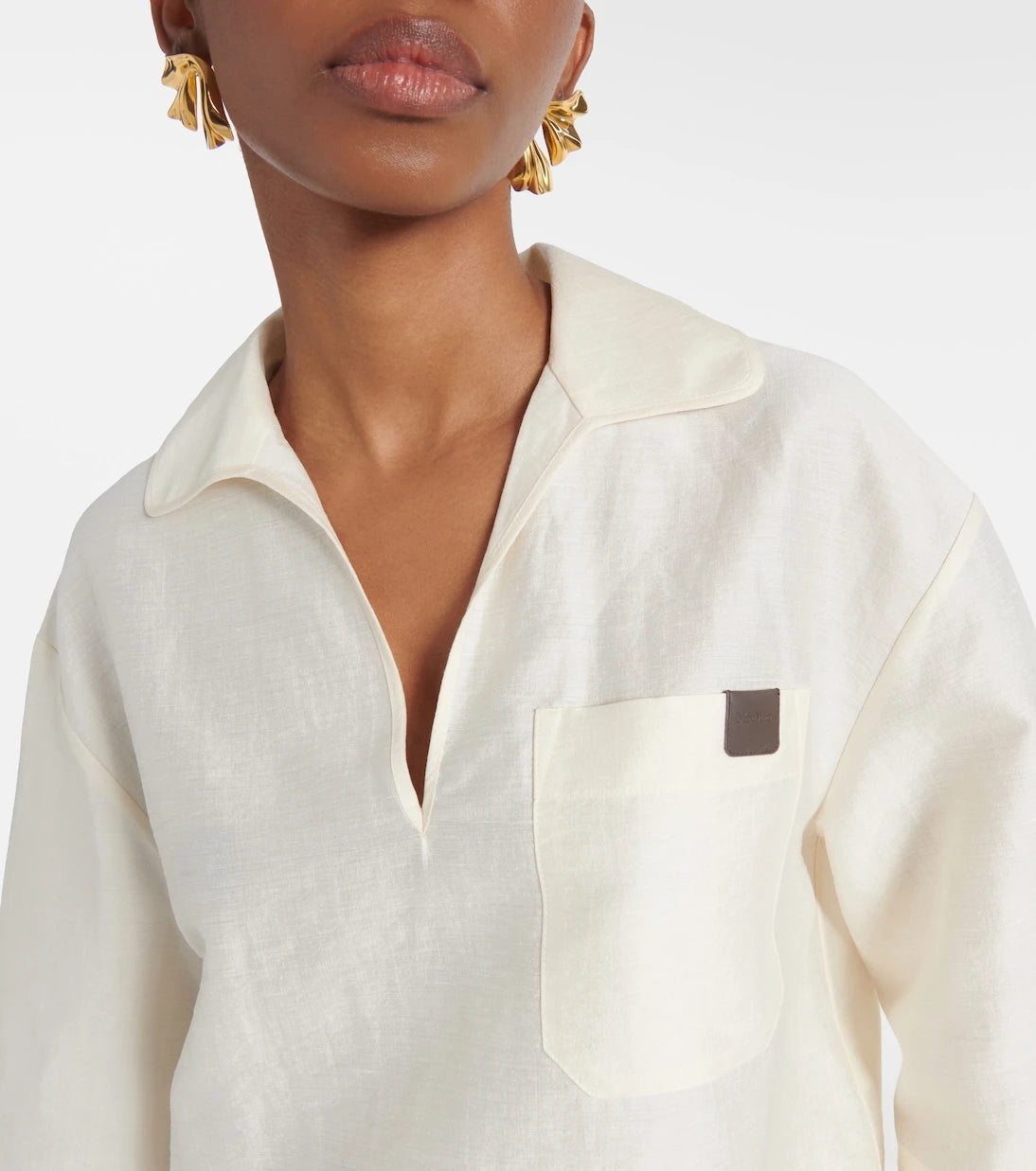 Max Mara - قميص بولو أوزيريد من مزيج الكتان والحرير
