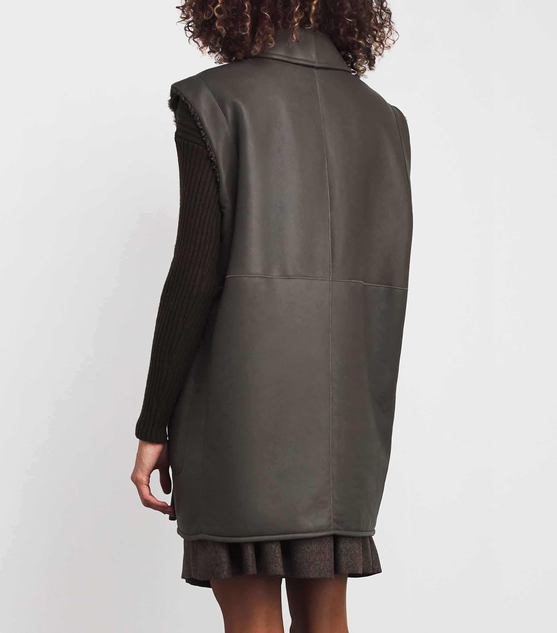 Max Mara Green Reversible Leather-Shearling Gilet