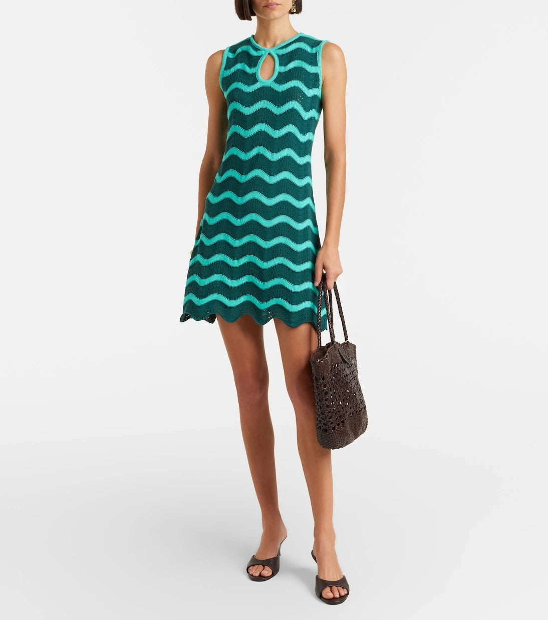 La DoubleJ - Wavy crochet keyhole cotton minidress