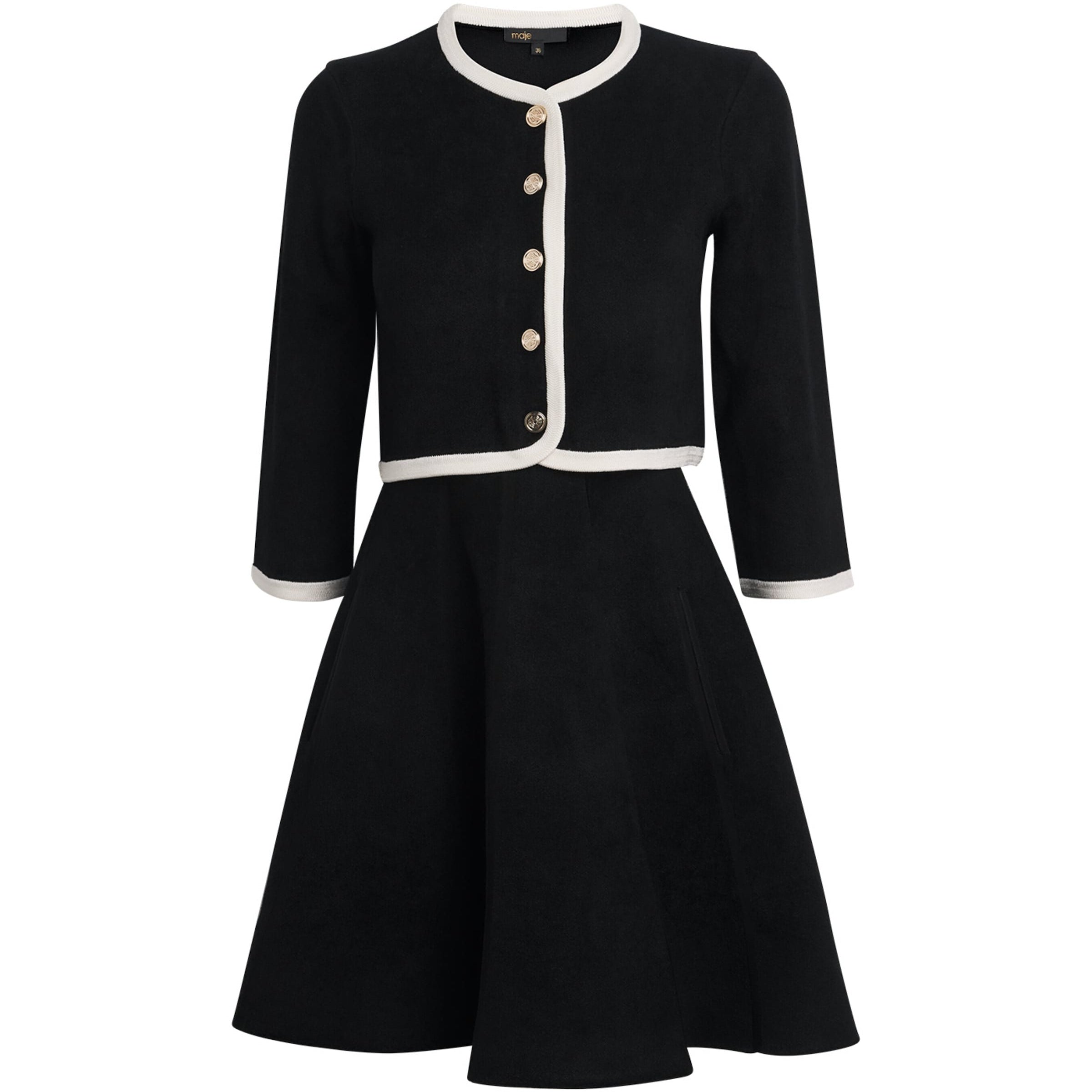 Maje Black Knitted Cardigan-Overlay Mini Dress