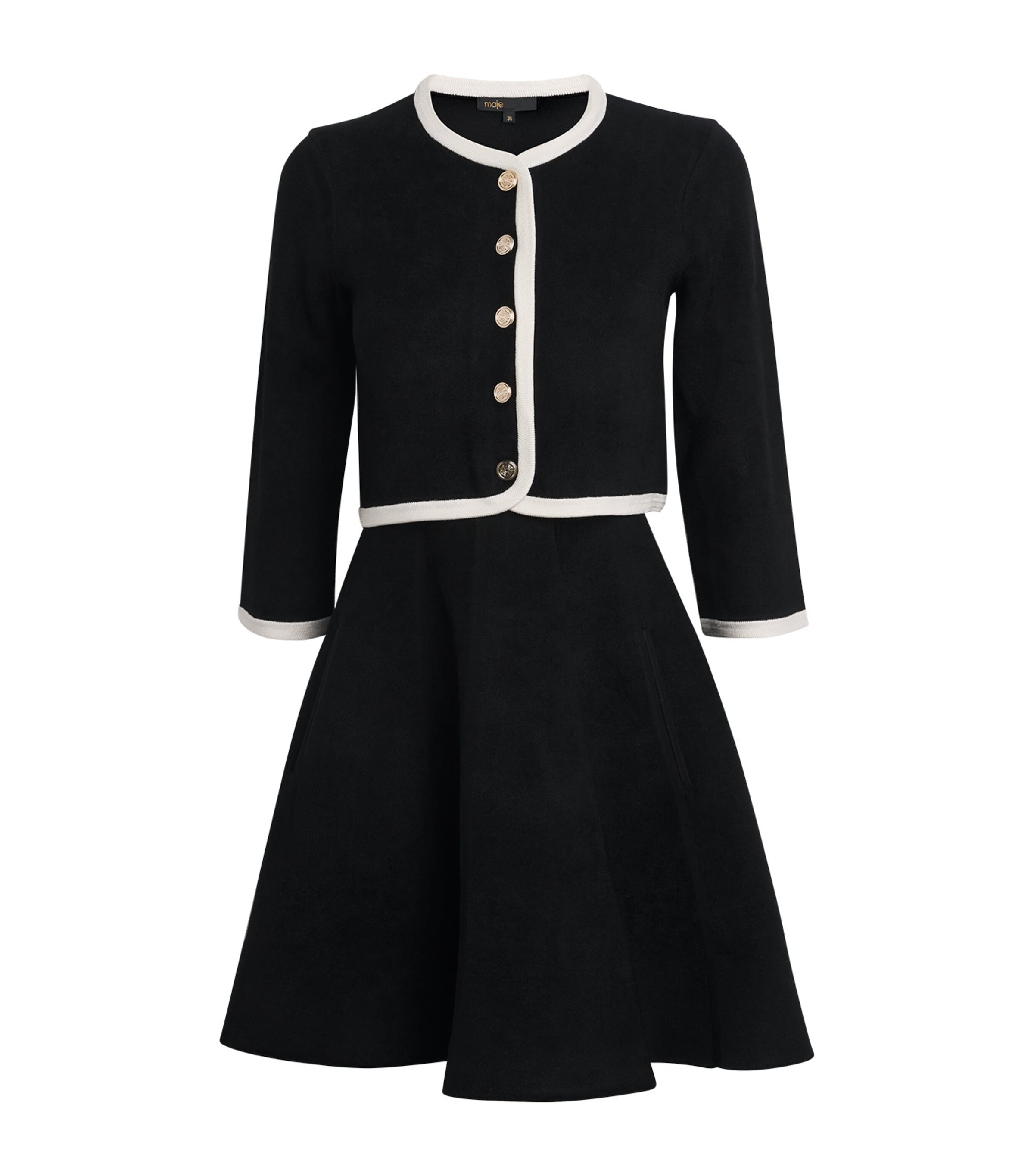 Maje Black Knitted Cardigan-Overlay Mini Dress