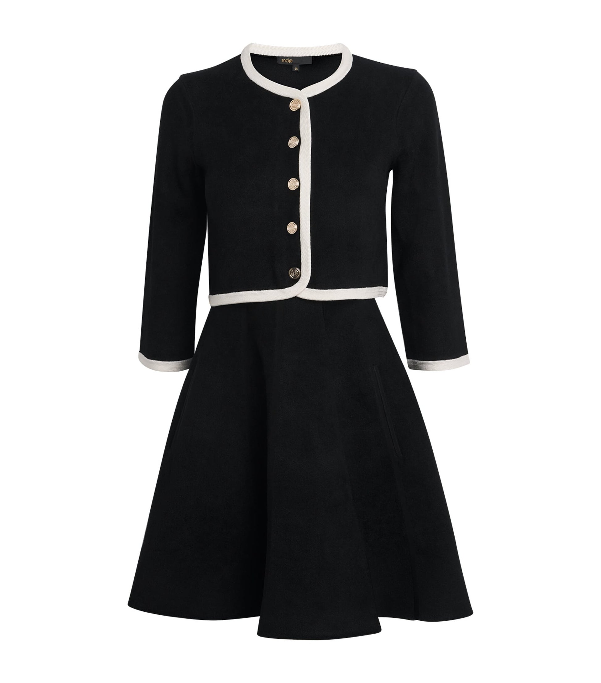 Maje Black Knitted Cardigan-Overlay Mini Dress