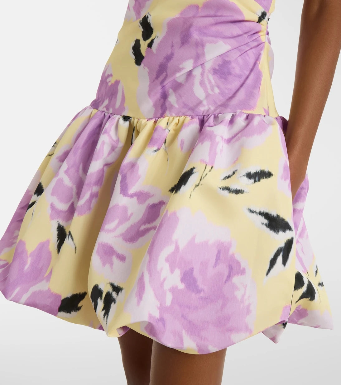 Patou - Floral gathered one-shoulder faille minidress