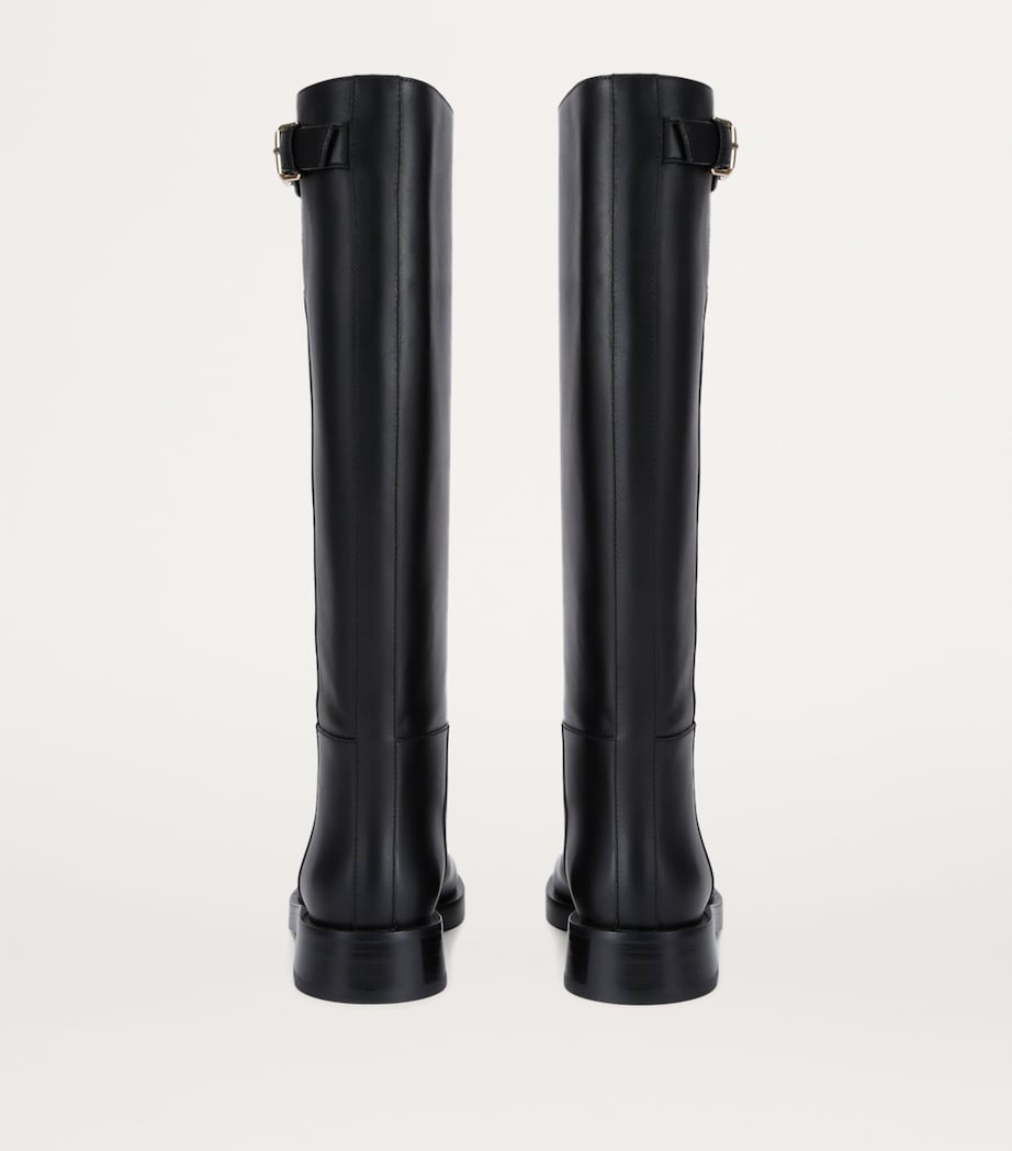 Valentino Garavani Black Leather VLogo Knee-High Boots 30