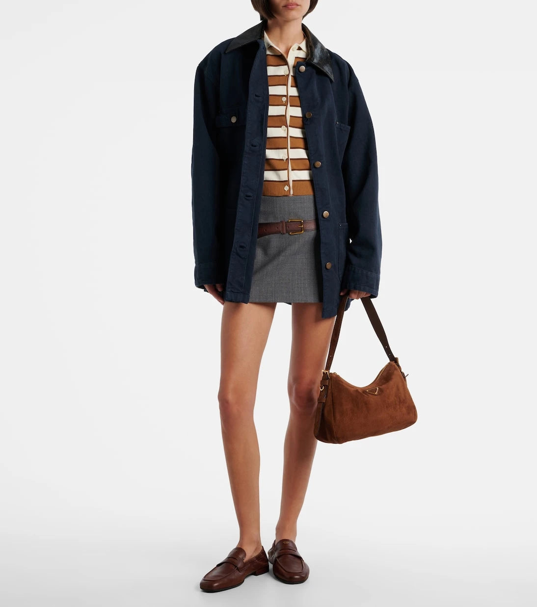 Prada - Prada Aimée Medium suede shoulder bag