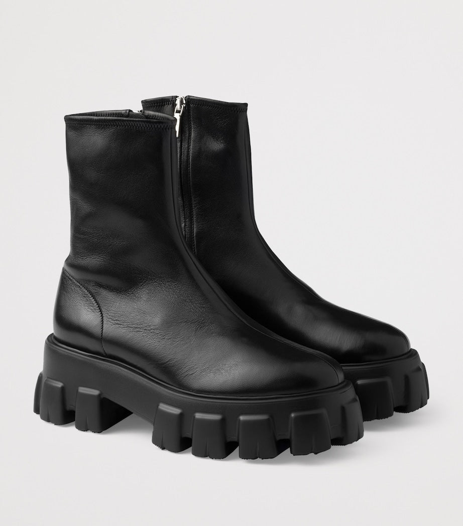 Prada Black Nappa Leather Monolith Ankle Boots