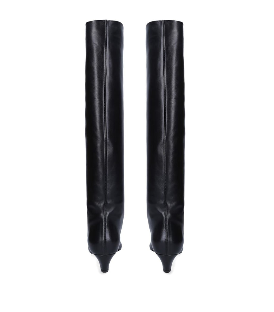 Khaite Black Leather Davis Knee-High Boots 40