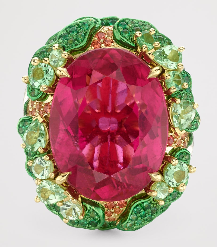 Yellow Gold, Diamond, Tourmaline, Sapphire and Tsavorite Sunset Inside Africa Ring